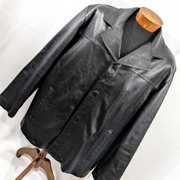 NWOT! GUESS! SUPPLE SOFT BLACK GENUINE LEATHER WOOL ZIP LINER JACKET, COAT!SZ XL - Picture 1 of 14